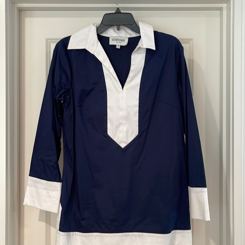 Elizabeth McKay Nautical Navy White Cotton Tunic Size 10